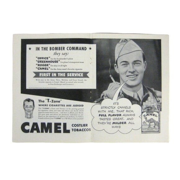 Camel Cigarette AD WWII Bomber Command 2 page1940s Vintage Print Ad  inch Tall - Picture 1 of 4
